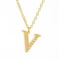 Gold letter V pendant necklace featuring micro-set sparkling rhinestones on titanium steel - Letter V / Gold