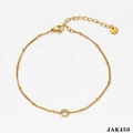 Vergoldete Edelstahl-Fußkette mit Perlenkette und rundem Zirkonia-Stein - Gold (JAK450)