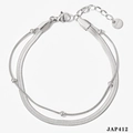 Silver double-layer stainless steel bracelet set with flat snake chain and small beads - JAP412 Silver Anklet