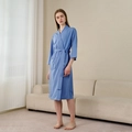 Breathable blue waffle weave bathrobe for summer with kimono collar and tie belt - Dusty Blue (Women)