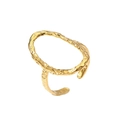 Detail of 18k gold plated adjustable ring with irregular hammered texture and hollow oval top - Irregular Hammered Hollow Oval Open Ring / Gold