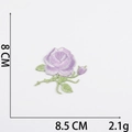 Detailed embroidery patch showing a purple rose with green leaves and dimensions 8.5x8cm - No.5 Purple Rose