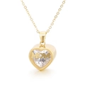 Gold stainless steel MOM heart pendant necklace with clear birthstone gem inlay - Gold April (KN196892-K)