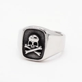 Anillo de sello cuadrado plateado para hombre con calavera y huesos estilo punk - US 7 / Color Acero