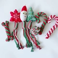 Detail of Christmas dog toy set with woven cotton bone and tree shapes on white background - 7-Piece Set (475g)