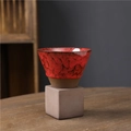 Japanese style stoneware mug with red glazed texture and brown ceramic base - 200ml / Kiln Glaze Red