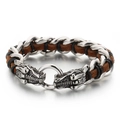 Pulsera punk para hombre de cuero marrón trenzado con cierre de cabeza de dragón - Estilo B Cuero Marrón Plateado