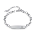 Silbernes Edelstahl-NK-Kettenarmband mit einem einzelnen Zirkon-Steinsteganhänger - Stahlfarbe