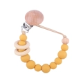 Infant pacifier clip featuring natural wood rings and mustard yellow silicone beads - Ginger Yellow