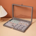 Gray walnut wood jewelry box with clear glass lid and velvet lining for rings - Glacier Wood Color 4-in-1 Jewelry Box