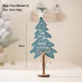 Blue wooden Christmas tree tabletop decoration with white stars and festive bow - Large (Teal)