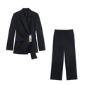 Detail of professional black suit set with long sleeves and gold metal buckle decoration - Black Zirconia Set