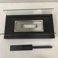 Rectangle tabletop alcohol fireplace with black base, glass panels and steel burner - Split Tank / Black