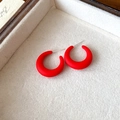 Vibrant red matte C-shaped hoop earrings with silver pins in a jewelry box - 99# C-Shape Matte (Silver Earring Post) / Red