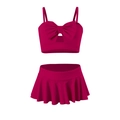 Two-piece dark pink girls swimsuit with large bow detail and pleated ruffles - 104 / Scarlet