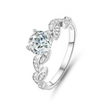 Elegant S925 sterling silver leaf ring with brilliant round moissanite center stone - Adjustable Open / Leaf Shape Inlaid Style (FDJZ-048)
