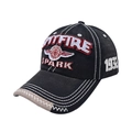 Close-up of SPARK and SPITFIRE 3D embroidery on black vintage cotton baseball cap - Adjustable / Black Embroidered Letter Baseball Cap