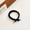 Elastic black woven hair tie for kids with pink decorative tips and high stretch texture - Black