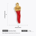 Gouden en rode chilipeper hanger van roestvrij staal met afmetingen en gewichtsdetails - Ronde Kop Chili Emaille Hanger - Goud - Rood