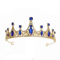 Luxurious gold crystal tiara for girls featuring vibrant blue and clear rhinestones - Sapphire Blue