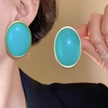 Boucles d'oreilles vintage avec bordure dorée et pierres ovales turquoise élégantes - 29# Boucles d'oreilles ovales en résine bleu doré (aiguille en argent)