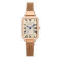 Dettagli dell'orologio al quarzo quadrato da donna in oro rosa con cinturino mesh - Numeri Romani Quadrante Beige