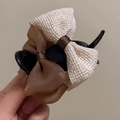 Elegant cream and brown fabric double-layer bow hair claw clip for women's hairstyles - Woven Bow Updo Clip / Beige Coffee