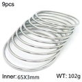 Set of 9 silver stainless steel stackable bangles with 65mm inner diameter - 9Pcs Set-Silver (KB184095-LO)