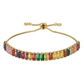 Close-up of adjustable gold chain bracelet featuring colorful rectangular zircon stones - Multicolor Zirconia (Gold)