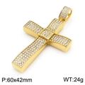 Iced out gold hollow double cross pendant with cubic zirconia for men, 60x42mm size - Cross Pendant (KP117641-MZOZ)