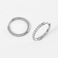 Polished silver stainless steel hoop earrings with clear cubic zirconia inlays - 2.0*14mm Steel (Pair)