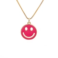 Minimalistische vergoldete Halskette mit einem leuchtend rosa Emaille-Smiley - Hellrot