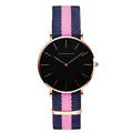 Minimalist quartz watch with rose gold case and pink-navy striped nylon strap - Rose Gold Case Blue Pink NATO Strap