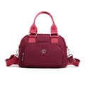 Fashionable rose red nylon tote bag with detachable shoulder strap and round metal logo - Brick Red
