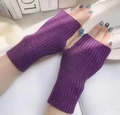 Purple knitted fingerless gloves for women, thick thermal wrist warmers for winter - One Size / Purple