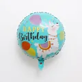 18 inch round llama birthday balloon in sky blue foil with Happy Birthday text - 18 Inch Llama Birthday Round Balloon