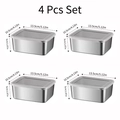 Set of 4 stainless steel food containers with transparent lids and size measurements - Small 4 Pcs Set with Lids