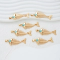 Golden fish bone charms with blue evil eye detail for handmade DIY jewelry - Light Blue Eye-YJ01-01