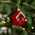 Red flocked Christmas house ornament with silver glitter trim on a green festive tree - Red Flocked House