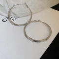 Elegant silver-colored C-shaped hoop earrings with a textured twist design - Silver Earring Post Twisted Hoop Earrings