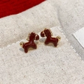Exquisite 18k gold plated pony stud earrings with reddish brown enamel finish - Style 16 Silver Needle-Red True Gold Plated