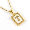 18K gold plated stainless steel necklace with shell inlay and golden letter T pendant - Letter T (Includes Chain)