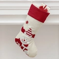 Beiger Weihnachtsstrumpf mit Schneemann- Rentier- und Schneeflockenmuster und rotem Rand - Weihnachtsrentier-Strumpf