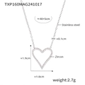 Elegant silver stainless steel heart necklace with micro-pave zircon crystals and chain - Silver Zirconia CNC Micro Inlay Necklace (TXP160)