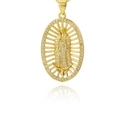 Macro detail of gold plated Virgin Mary pendant featuring copper inlaid cubic zirconia - Pendant Only (Without Chain) Radiant Virgin Mary Zirconia (ZYN-DMK601G)