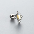 Titanium steel silver cross ear stud featuring a colorful moonlight stone centerpiece - Cross Shape with Rectangular AB Gemstone Style (A85-6#)