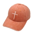 Vintage washed orange baseball cap featuring a white cross nail embroidery design - M (56-58cm) / Orange