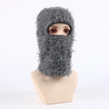 Winter thermal grey knit balaclava face mask with soft plush texture for men and women - Gray