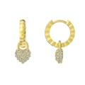 Elegant gold drop earrings with textured hoops and diamond-encrusted heart pendants - Gold Heart Rhinestone Dangle Hoop (SE385-14K)