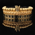 Three-piece gold and black men's bracelet set with crown charm and Roman numerals - Gold Crown (Black Zirconia) Roman Bangle Enamel